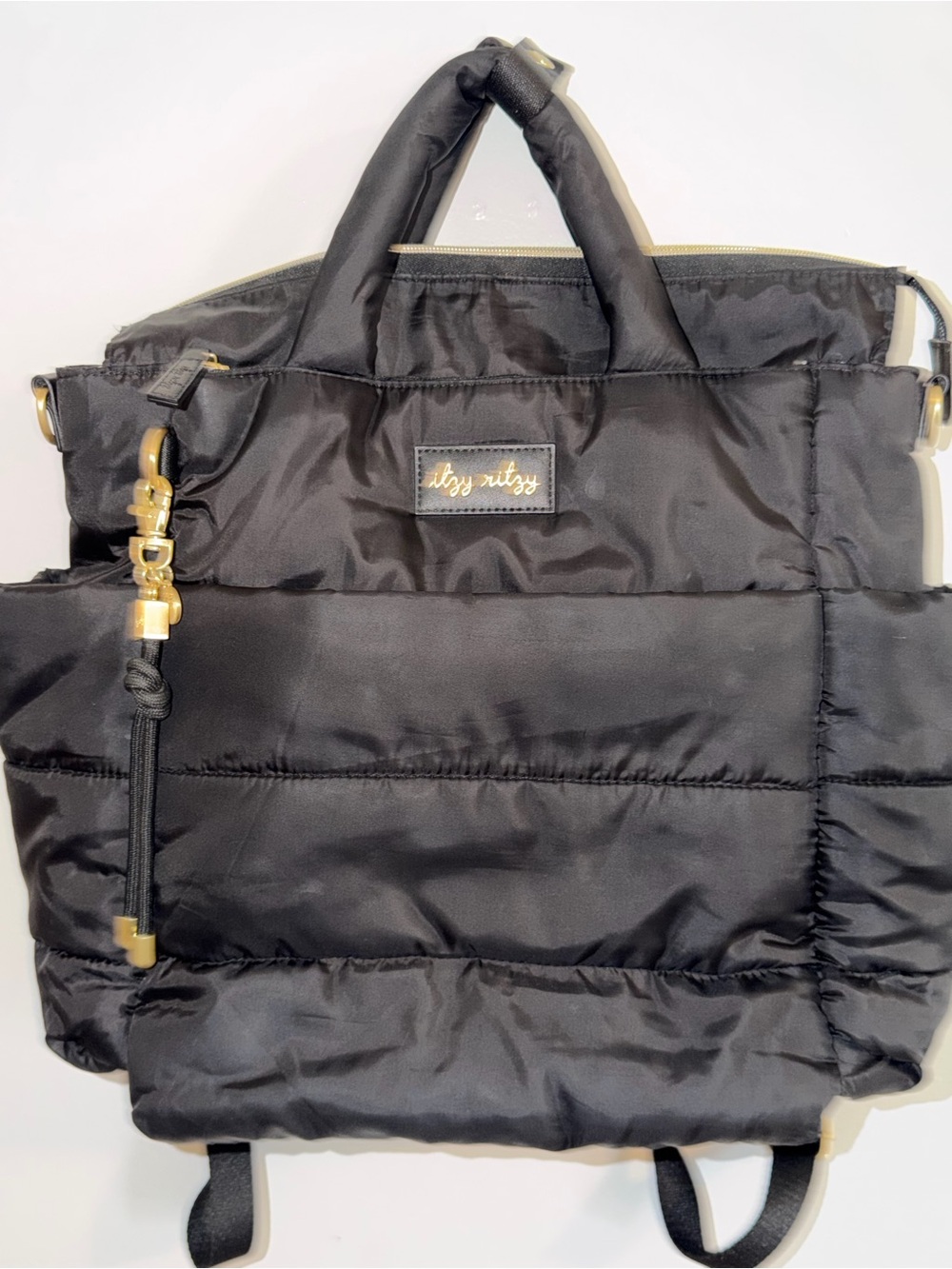 Itzy Ritzy Black Quilted Convertible Backpack Tote